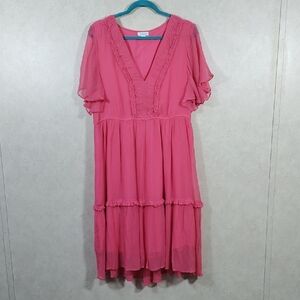 01546 Sundance peach ruffled, tiered short sleeve dress PL NEW